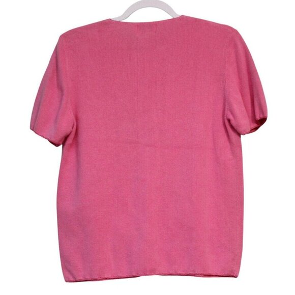 Vintage 90s Knit Cardigan Sweater Medium Pink Floral Embroidered Feminine Ramie - Picture 5 of 8